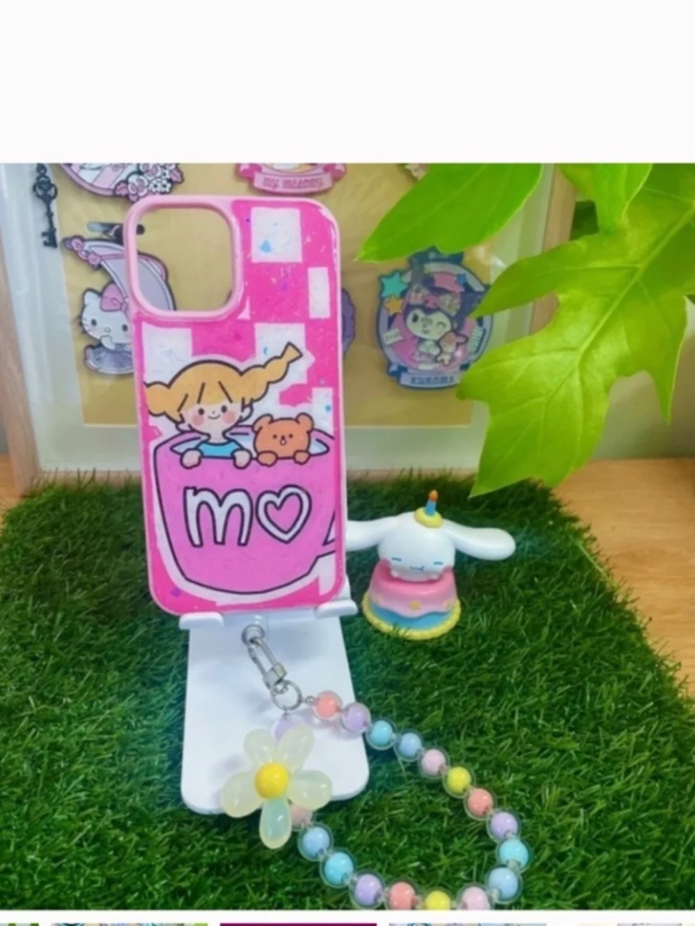 iPhone 12/12pro cartoon case.Handmade cute case with free gift beads chain
